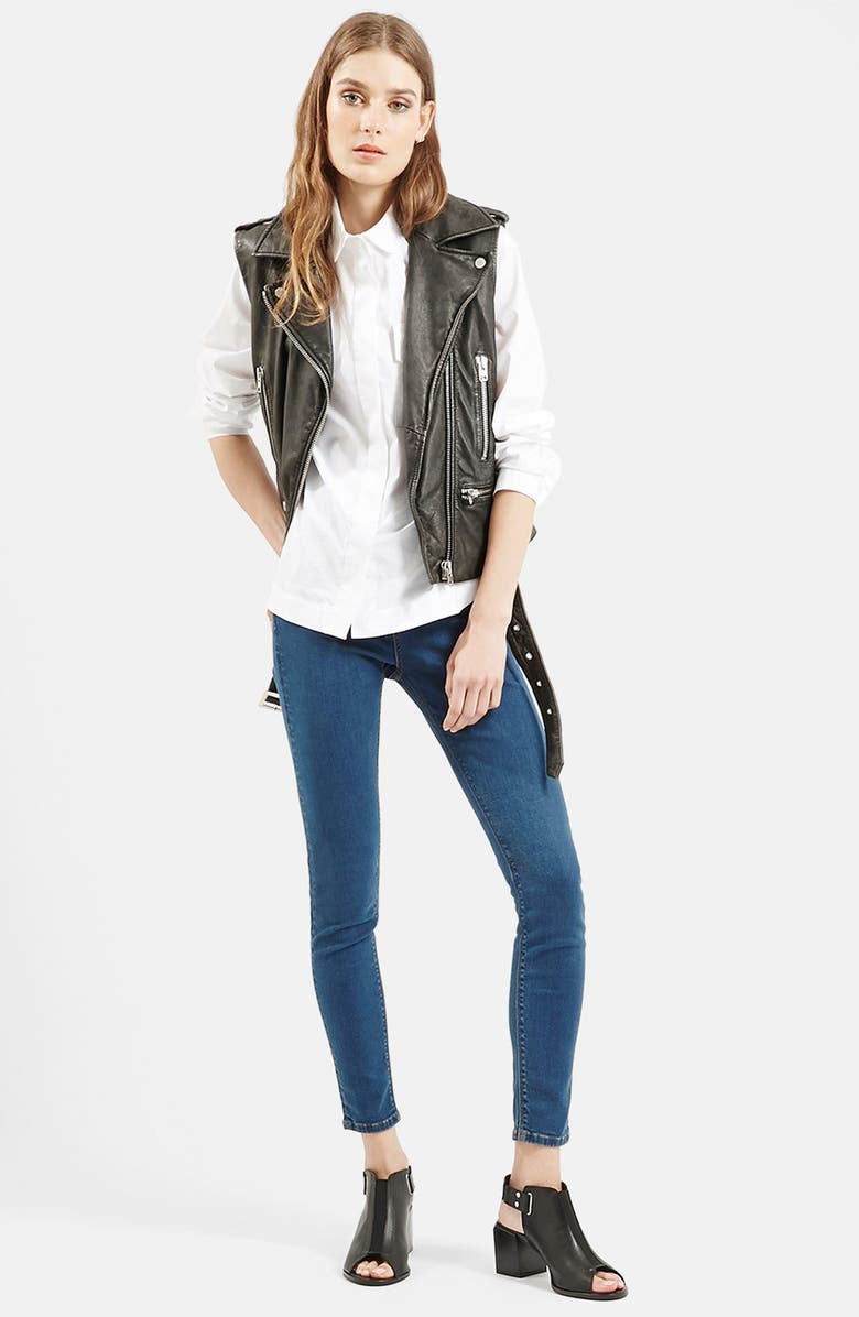 Topshop 'Sylvia' Leather Biker Vest, Alternate, color, 