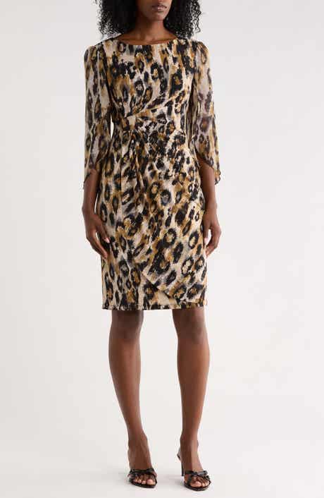 Leopard Print Cape Sleeve Dress