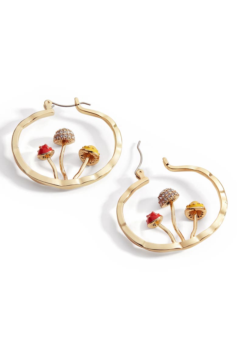 Boho Mushroom Hoop Earrings, Alternate, color, Gold-Tone