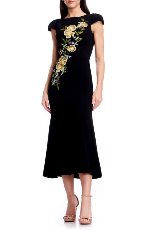 Sheryl Floral Appliqué Midi Cocktail Dress