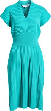 Ming Wang x Tanya Foster Pleated Rib Fit & Flare Dress