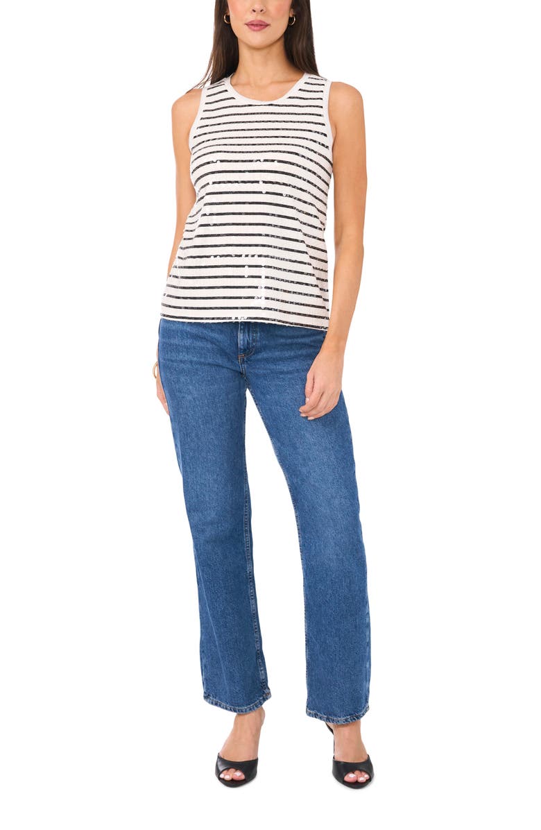 Vince Camuto Sequin Stripe Cotton Tank Top, Alternate, color, 
