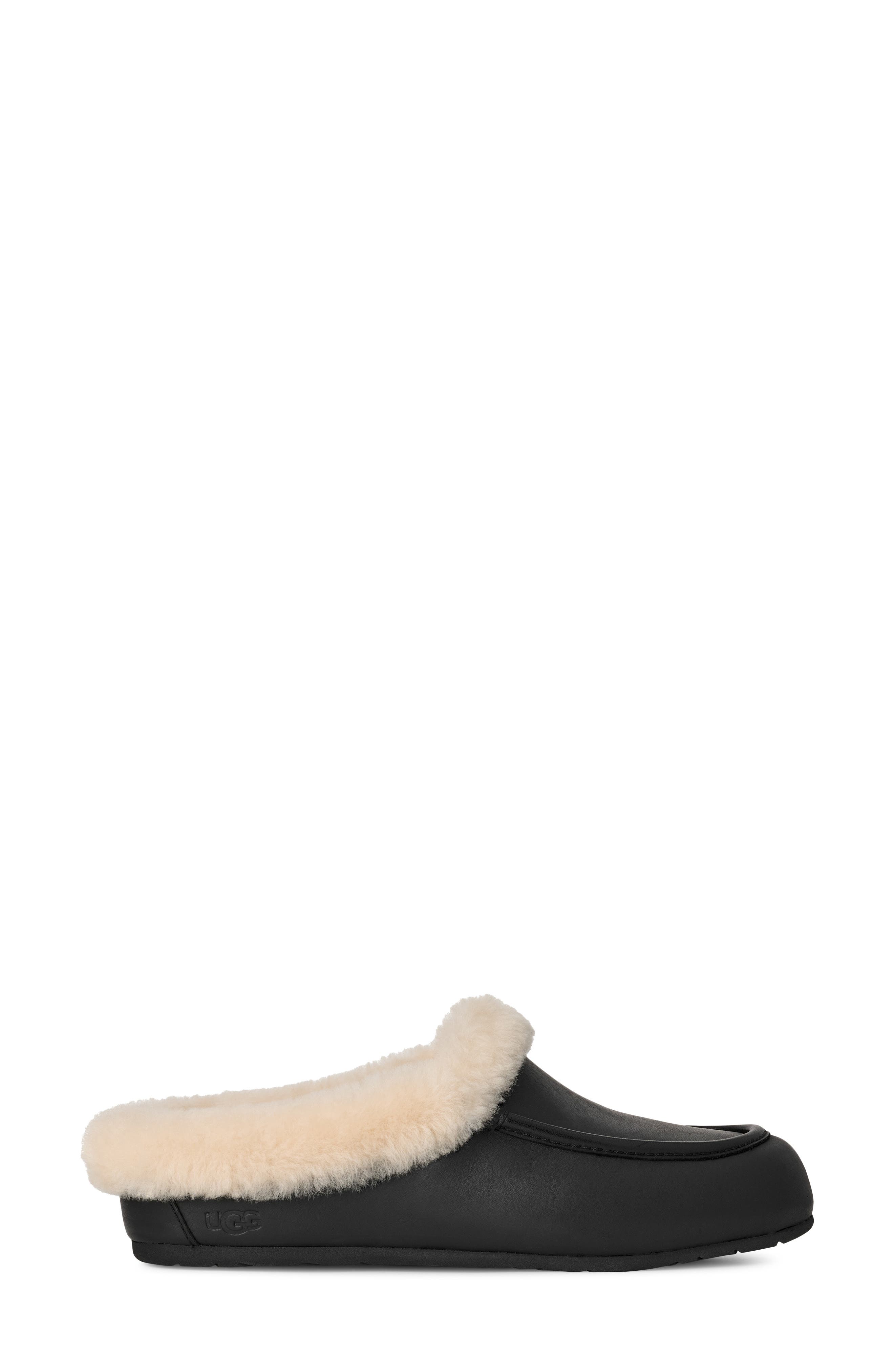 UGG<sup>®</sup> Ansley Genuine Shearling Trim Leather Mule, Alternate, color, Black
