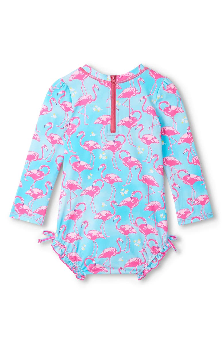 Hatley Whimsical Flamingos Long Sleeve One-Piece Rashguard Swimsuit, Alternate, color, Blue