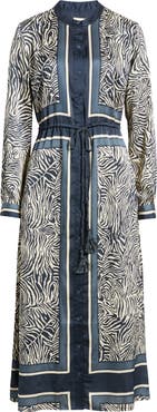 CIEBON Coco Mixed Zebra Print Midi Shirtdress