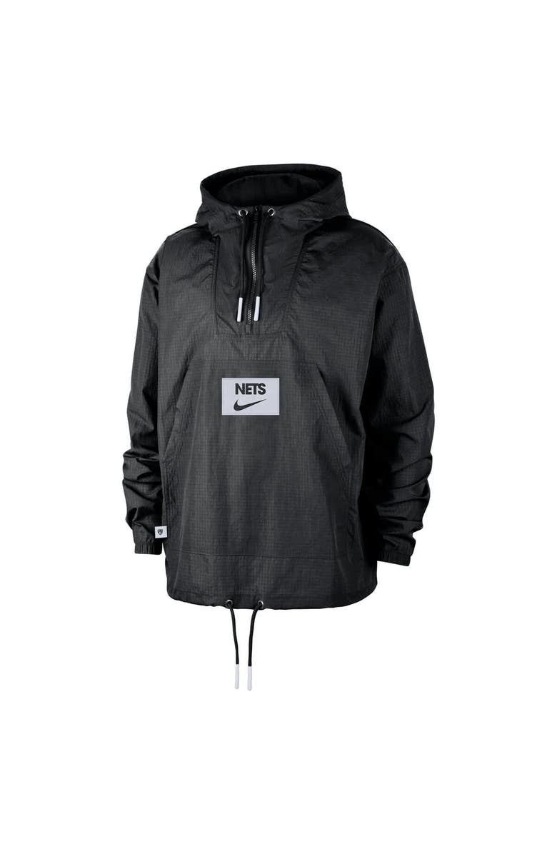 Nike Men's Nike  Black Brooklyn Nets Courtside Premium Club Anorak Quarter-Zip Hoodie Jacket, Alternate, color, Black