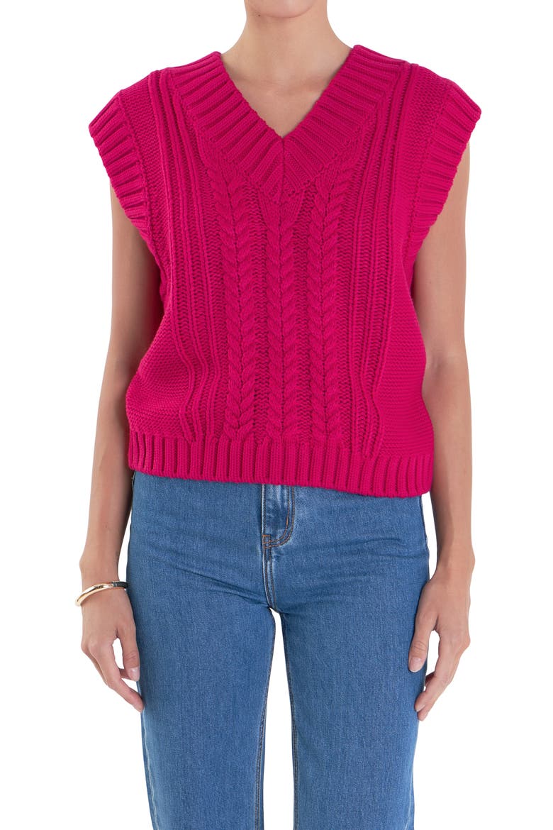 Cable Stitch Sweater Vest, Alternate, color, MAGENTA