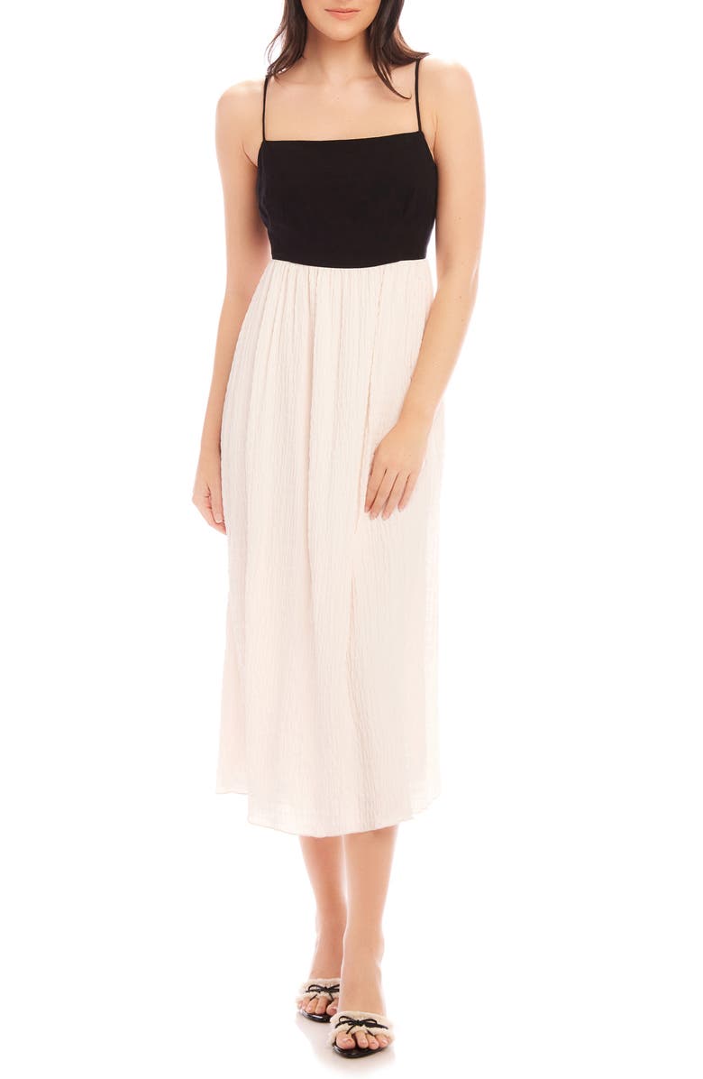 FIFTEEN TWENTY Annetta Mixed Media Midi Dress, Main, color, Cream/ Black