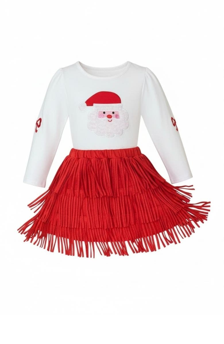 Mia Belle Girls Fabulous Santa Long Sleeve Top and Red Skirt Set, Main, color, Red