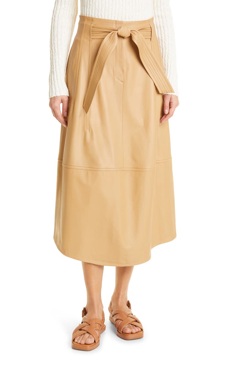 Vince Topstitch Belted Leather Skirt, Main, color, 