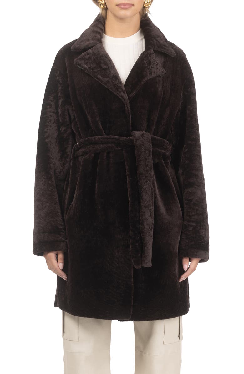 GORSKI Reversible Textured Genuine Shearling Stroller, Belt, Alternate, color, Brown/Brown