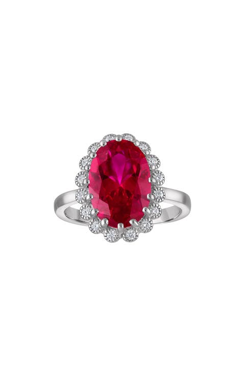 Oval Ruby & Cubic Zirconia Ring