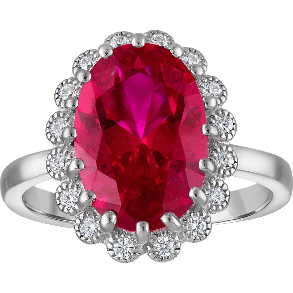 Fzn Oval Ruby & Cubic Zirconia Ring In White