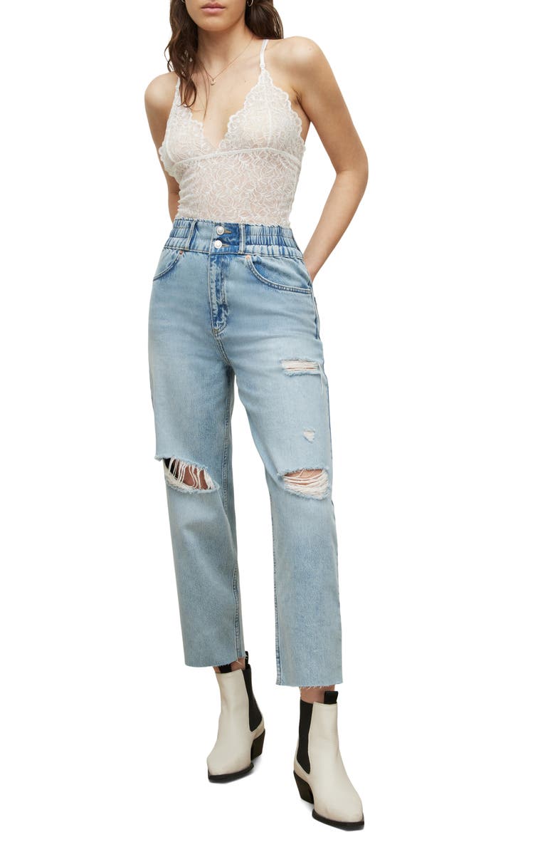 AllSaints Hailey Ripped High Waist Ankle Straight Leg Jeans, Alternate, color, 