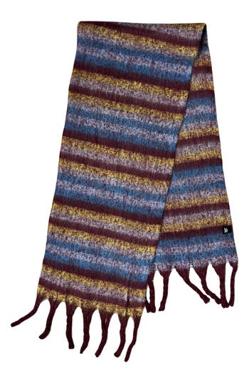 Marcus Adler Stripe Woven Fringe Scarf In Burgundy