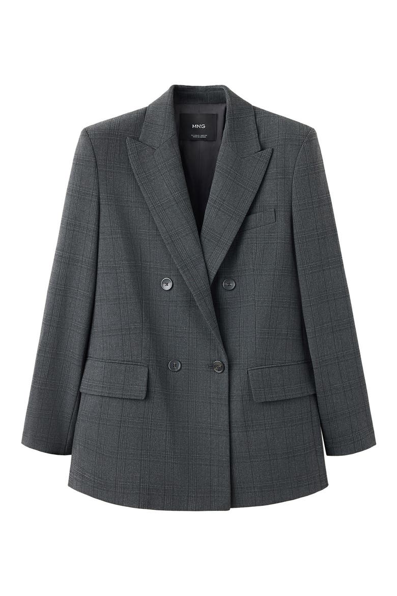 Plaid Double Breasted Blazer, Alternate, color, GREY