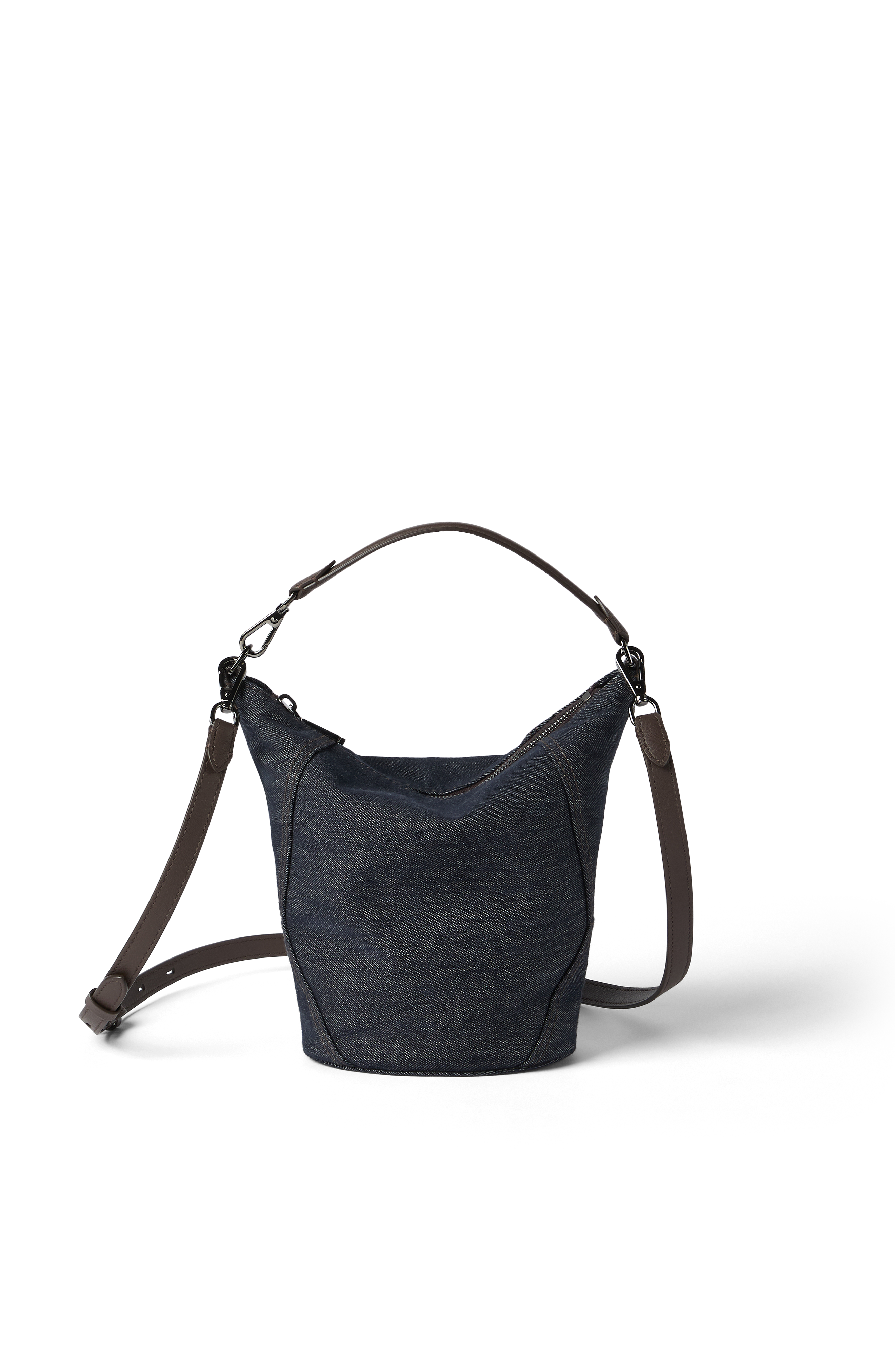 Brunello Cucinelli Twill BC Duo small bucket bag, Main, color, Blue