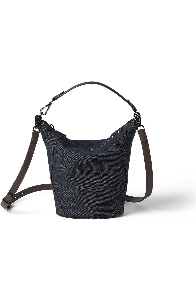 Brunello Cucinelli Twill BC Duo small bucket bag, Main, color, Blue