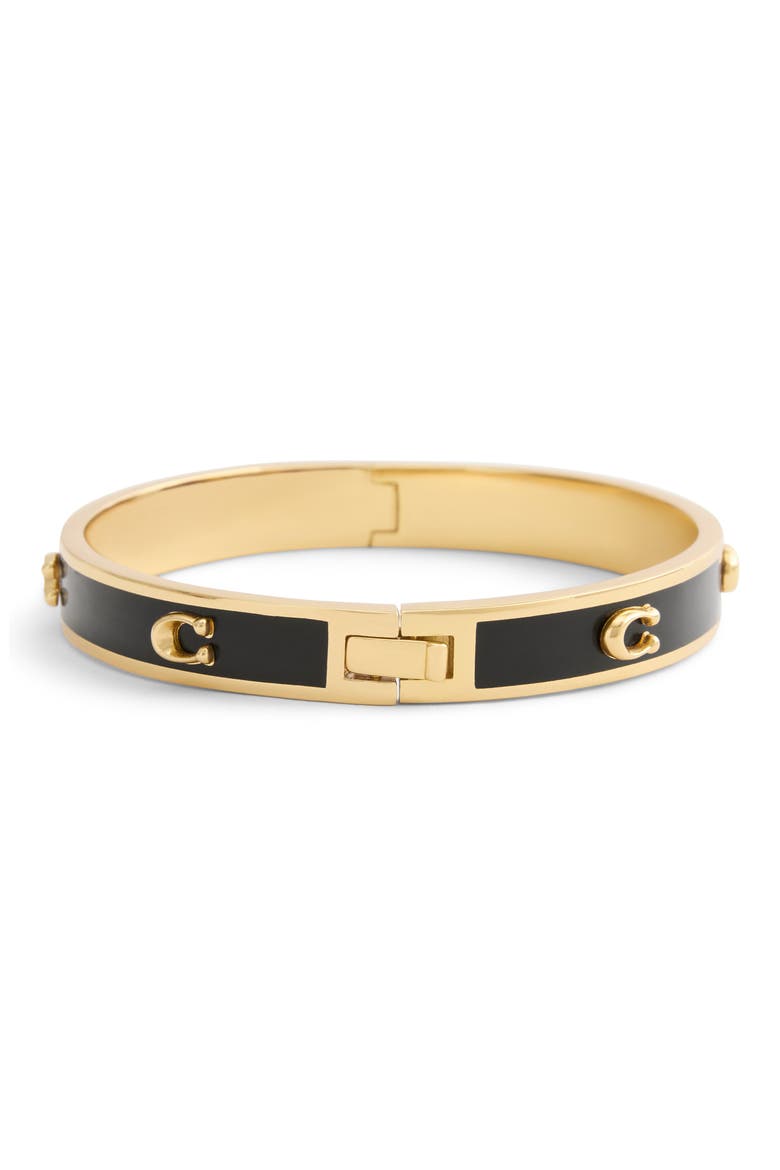 Enamel C Hinge Bracelet, Alternate, color, BLACK/ GOLD