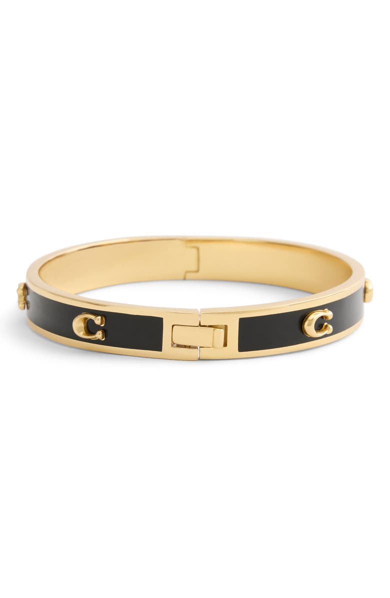 COACH Enamel C Hinge Bracelet, Alternate, color, Black/ Gold