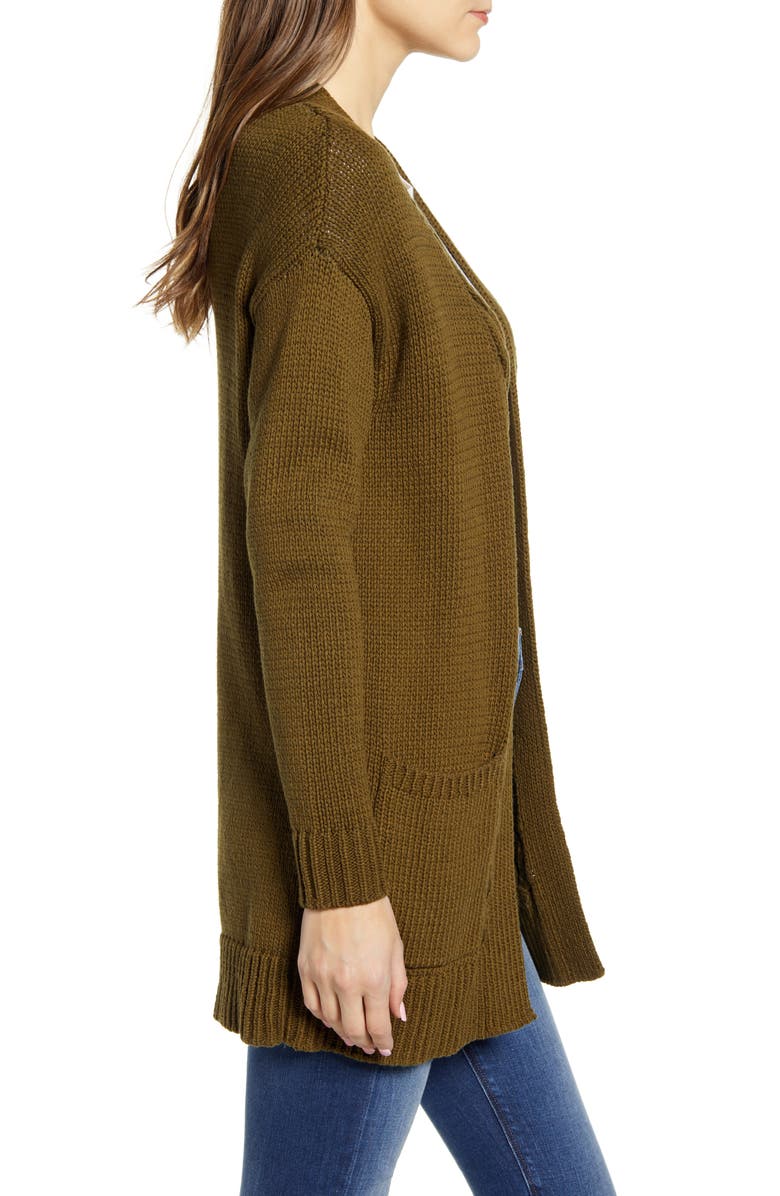 Lucky Brand Cable Accent Cotton Blend Cardigan, Alternate, color,