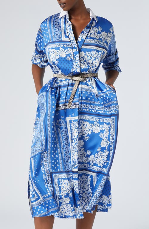 Marina Rinaldi Osanna Print Long Sleeve Maxi Shirtdress In Light Blue