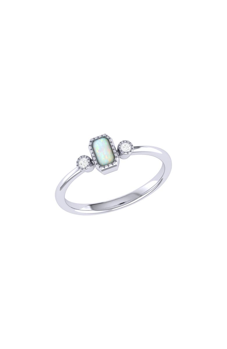 LuvMyJewelry Emerald Cut Opal & Diamond Birthstone Ring in 14K Gold, Main, color, 