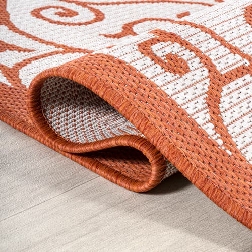 Jonathan Y Madrid Vintage Filigree Textured Weave Indoor/outdoor Round Area Rug In Cream/orange