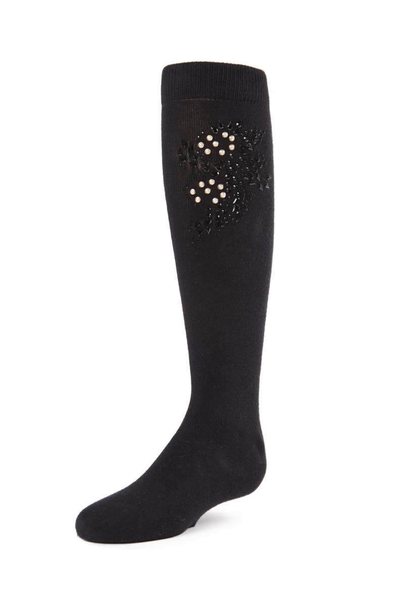 MeMoi Jewel Mosaic Combed Knee High Socks, Main, color, Black