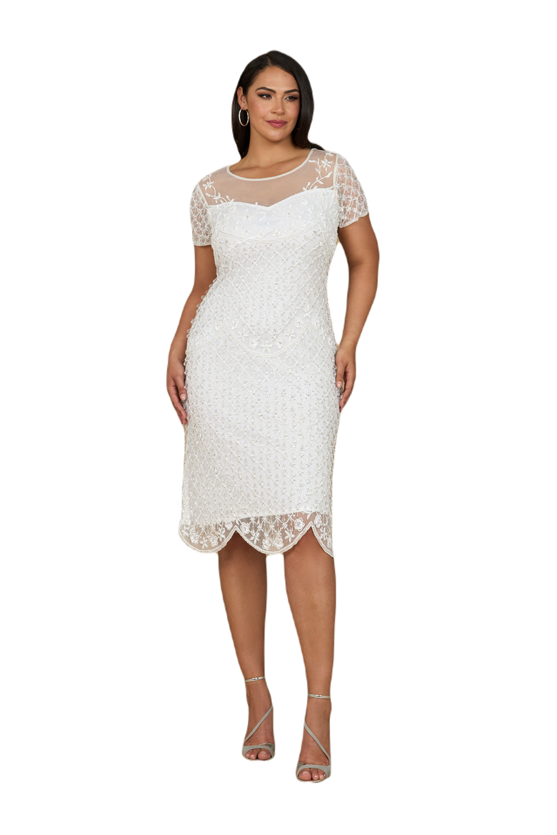 Beaded Midi Dress with Cap Sleeves, Alternate, color, Ivory