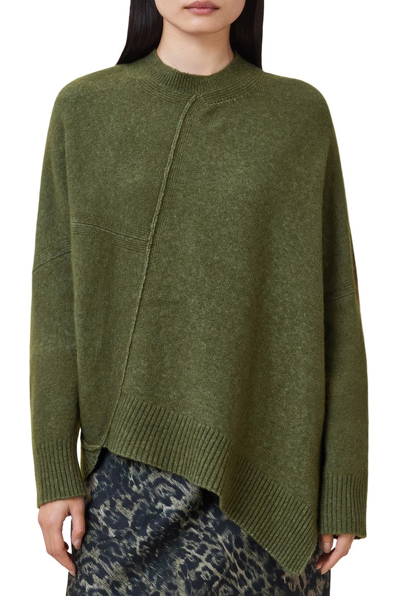 Lock Asymmetrical Crewneck Sweater, Main, color, MOSS GREEN