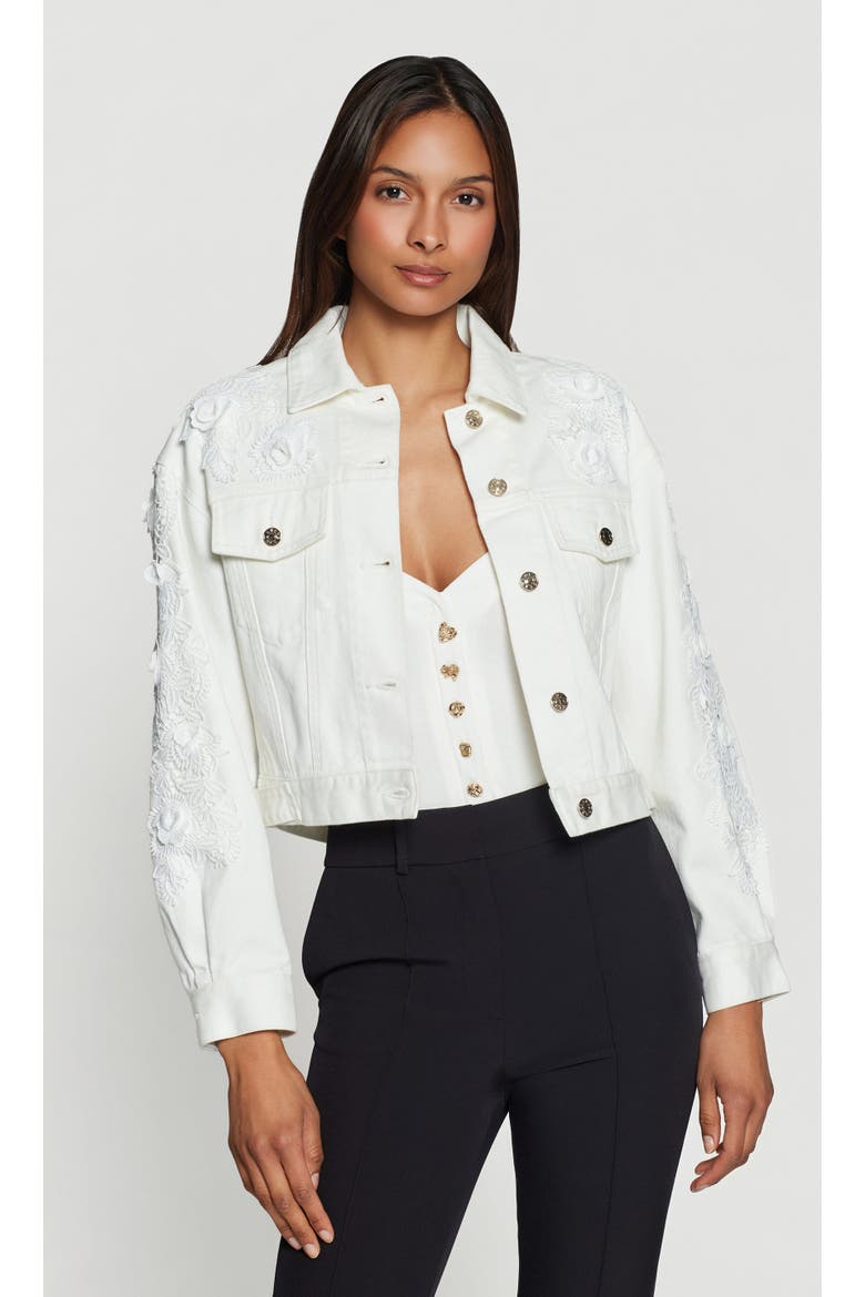 Lexia 3D Lace Combo Denim Jacket, Main, color, Chalk White