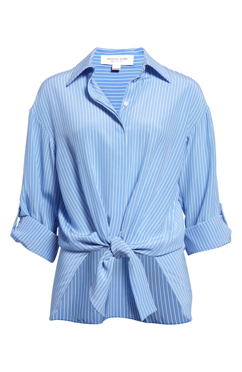 Michael Kors Collection Stripe Tie Front Silk Crêpe de Chine Shirt, Alternate, color, 