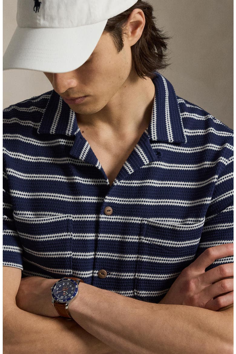 Stripe Pointelle Camp Shirt, Alternate, color, NEWPORT NAVY/ PALE CREAM