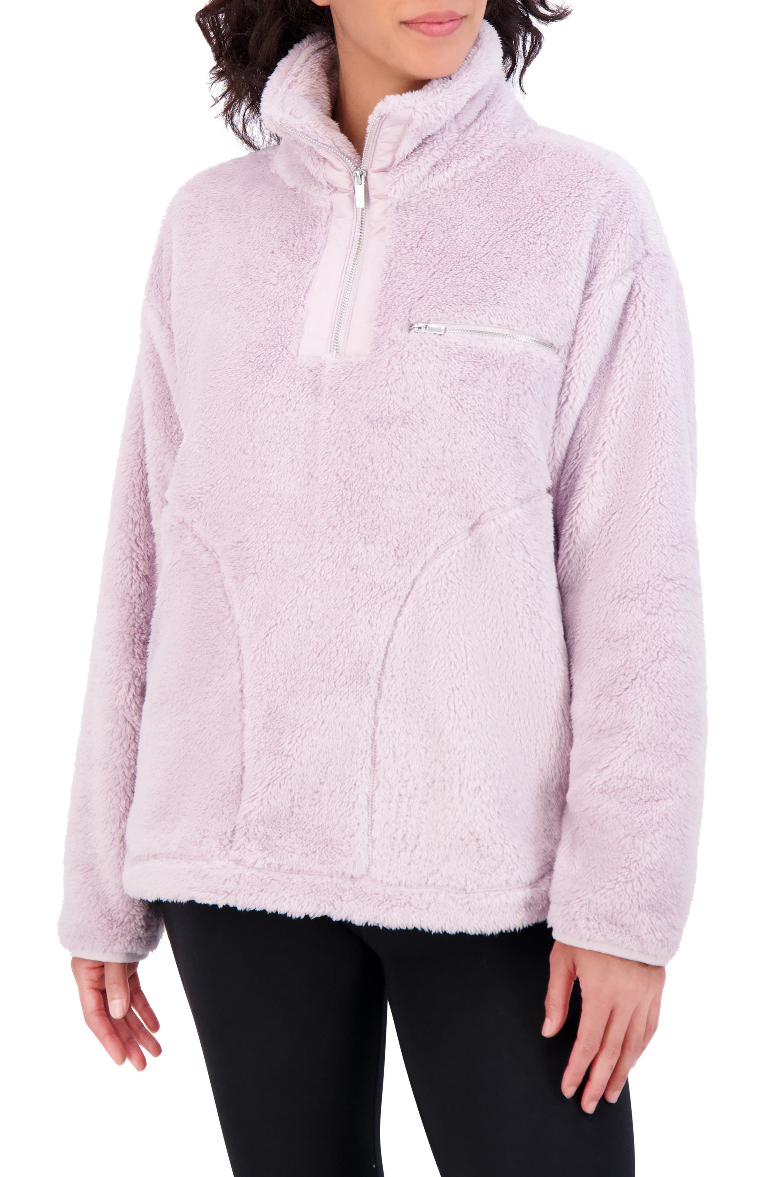 SAGE COLLECTIVE Satin Trim Faux Shearling Tunic