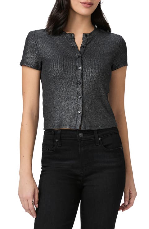 Arren Short Sleeve Metallic Rib Short Sleeve Top