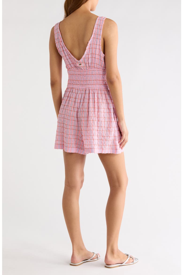 Paradise Check Smocked Cotton Blend Romper, Alternate, color, PINK