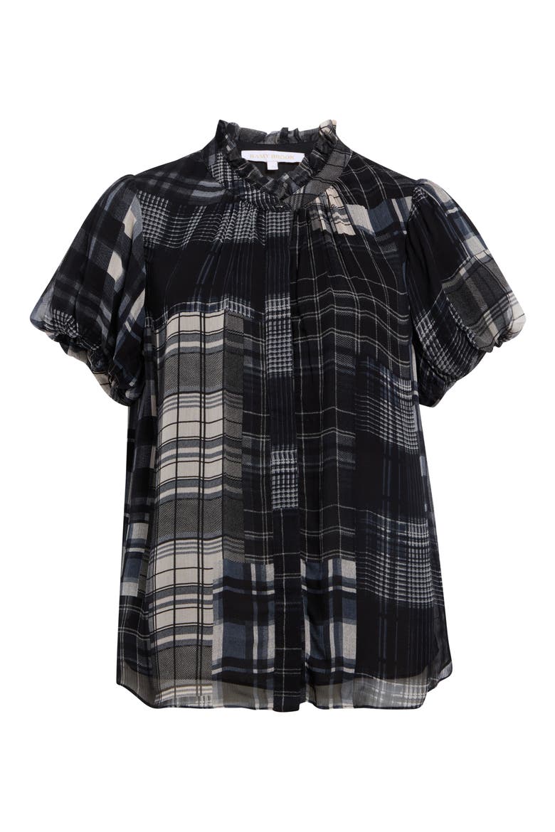 Lacey Puff Sleeve Top, Alternate, color, BLACK PLAID