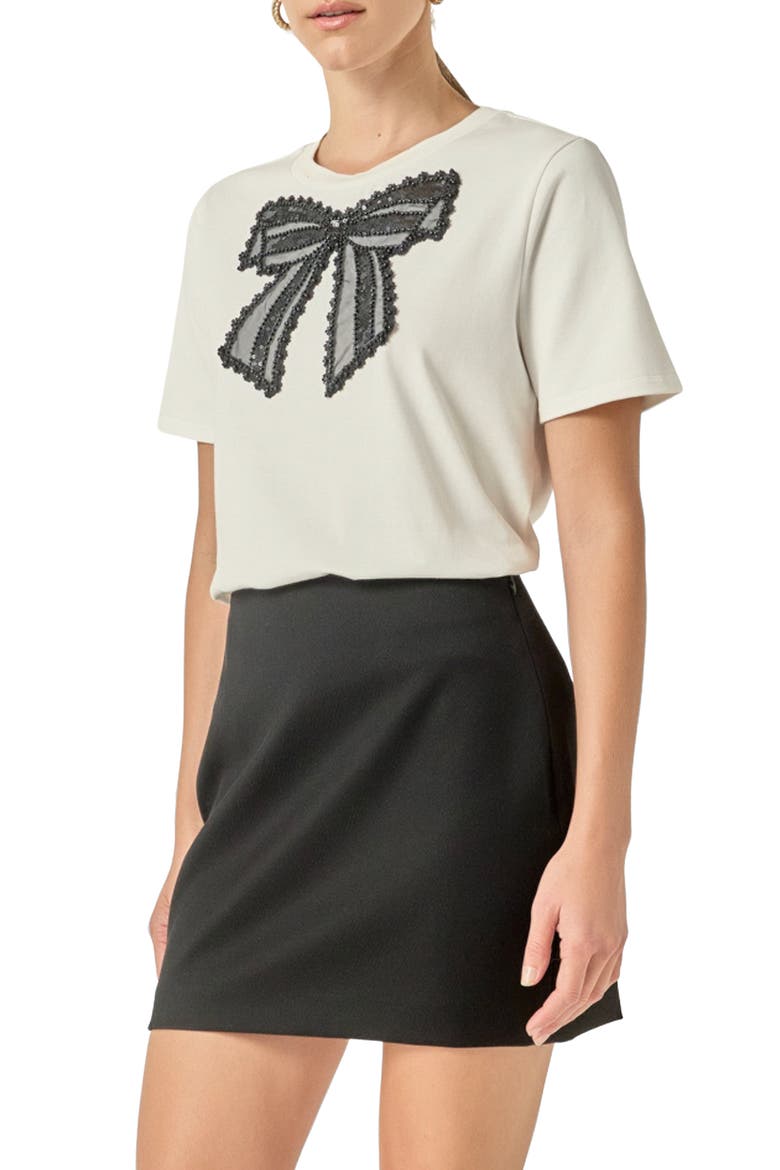 Appliqué Bow T-Shirt, Alternate, color, WHITE