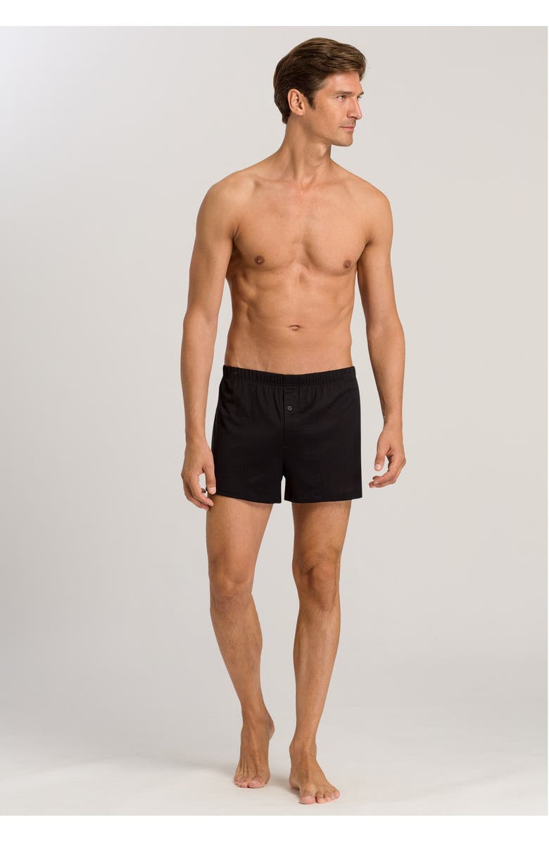 Hanro Cotton Sporty Button Fly Cotton Boxer, Alternate, color, Black