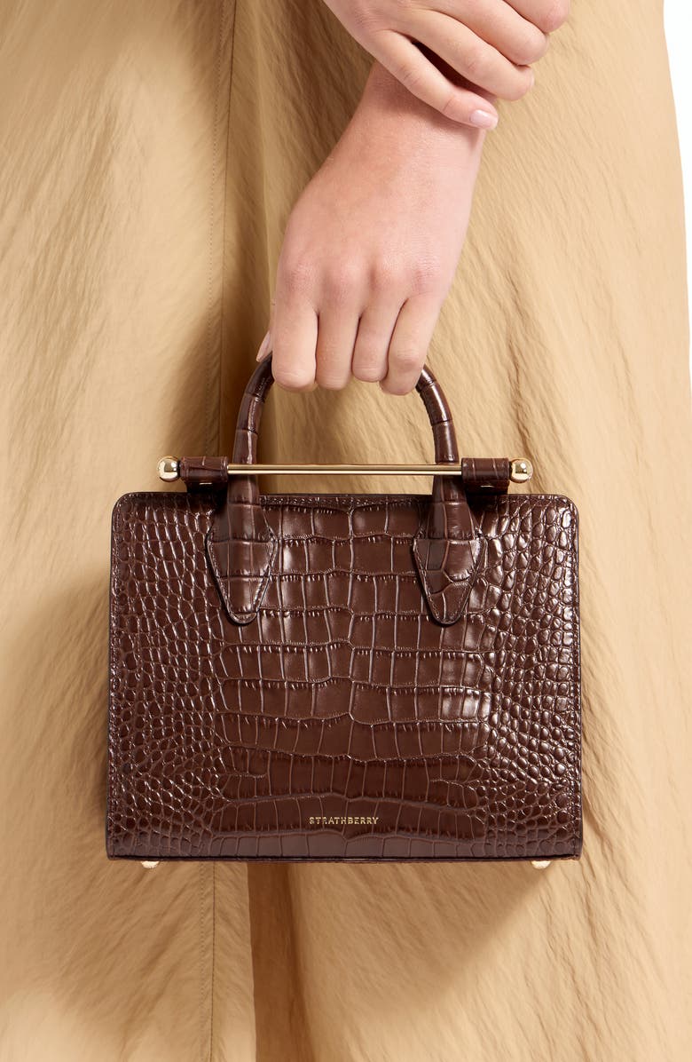 Strathberry Mini Croc Embossed Leather Tote, Alternate, color,