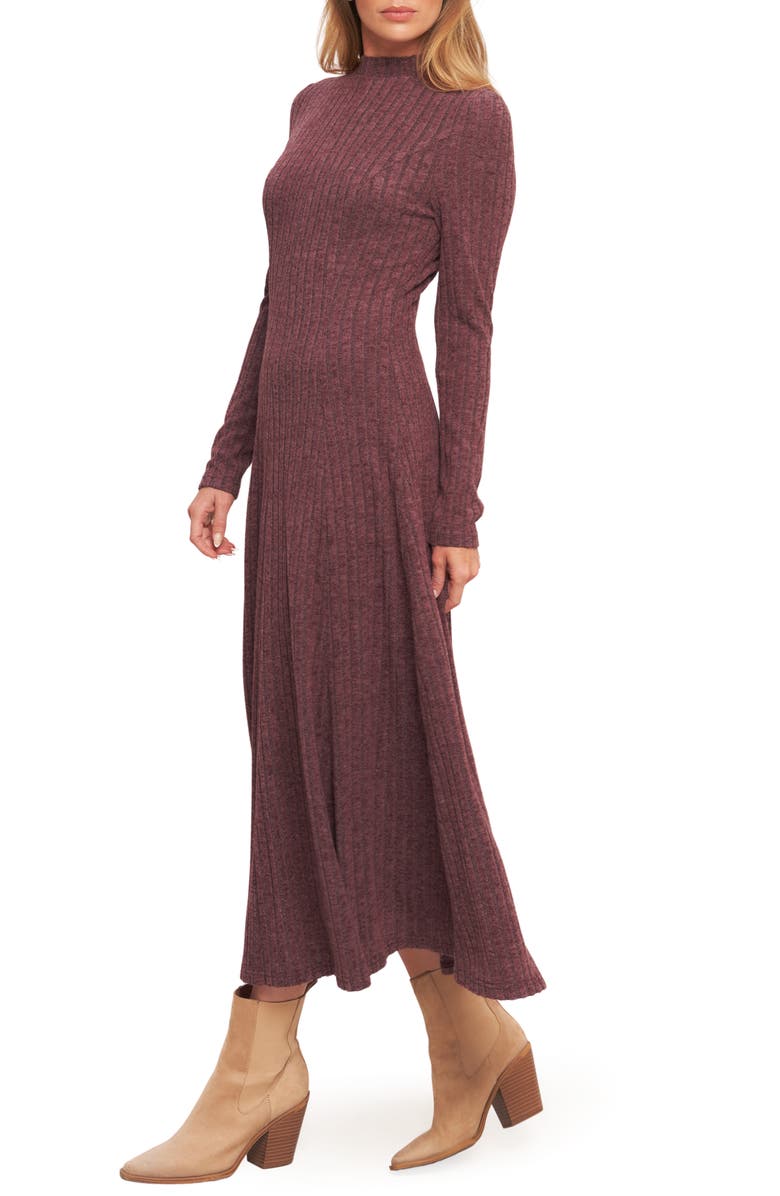FLYING TOMATO Ribbed Midi Dress, Alternate, color, Wine