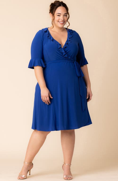 Kiyonna Barcelona Ruffle Detail Wrap Dress In Cobalt/blue