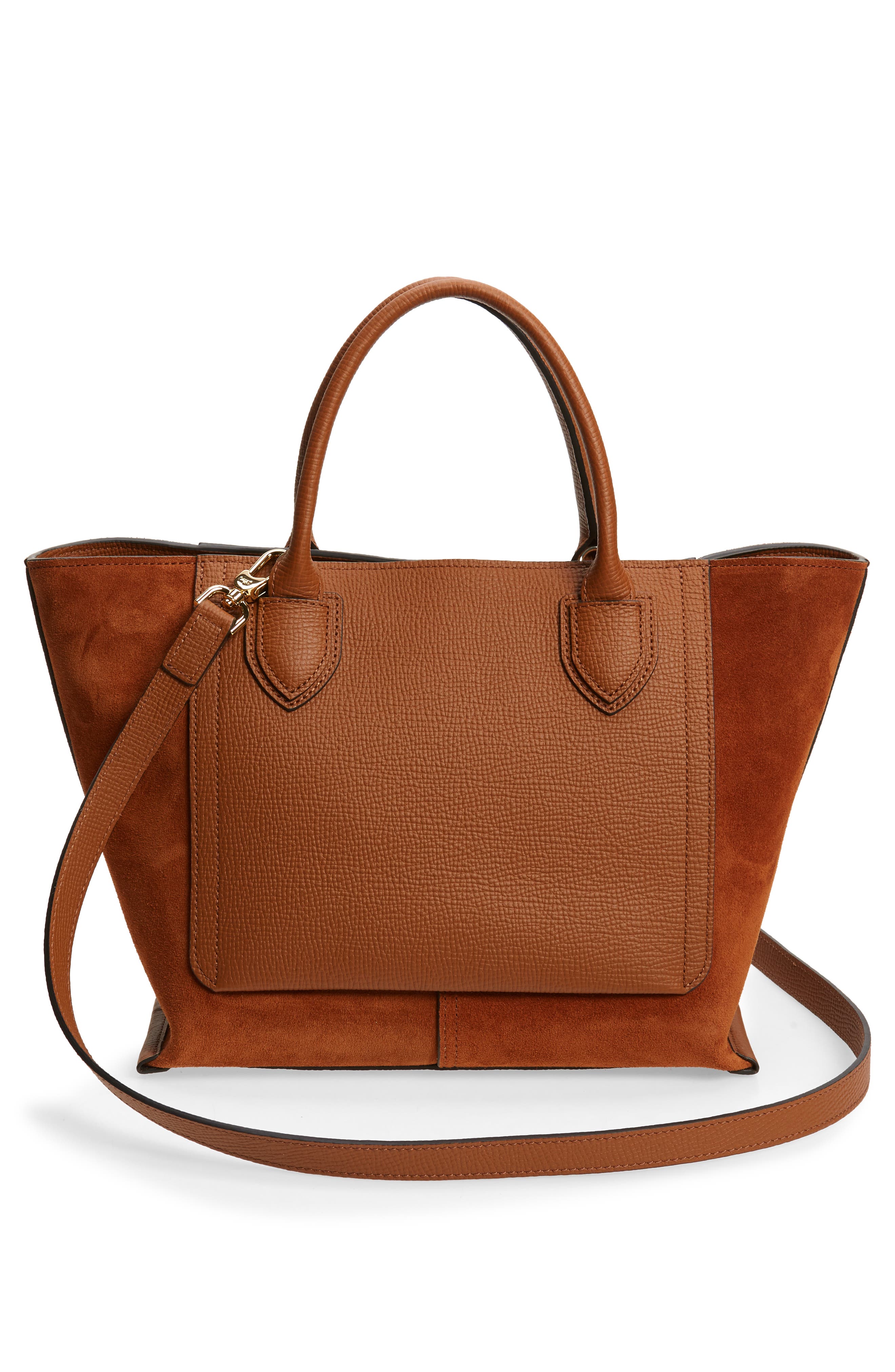 Longchamp Medium Mailbox Suede & Leather Top Handle Bag, Alternate, color, Cognac