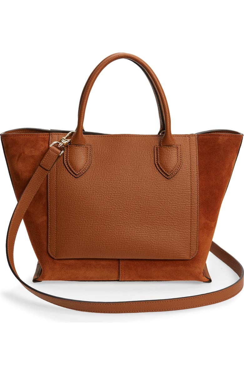 Longchamp Medium Mailbox Suede & Leather Top Handle Bag, Alternate, color, Cognac
