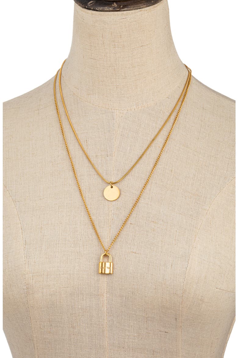 Naomi Lock Pendant Layered Necklace, Alternate, color, GOLD