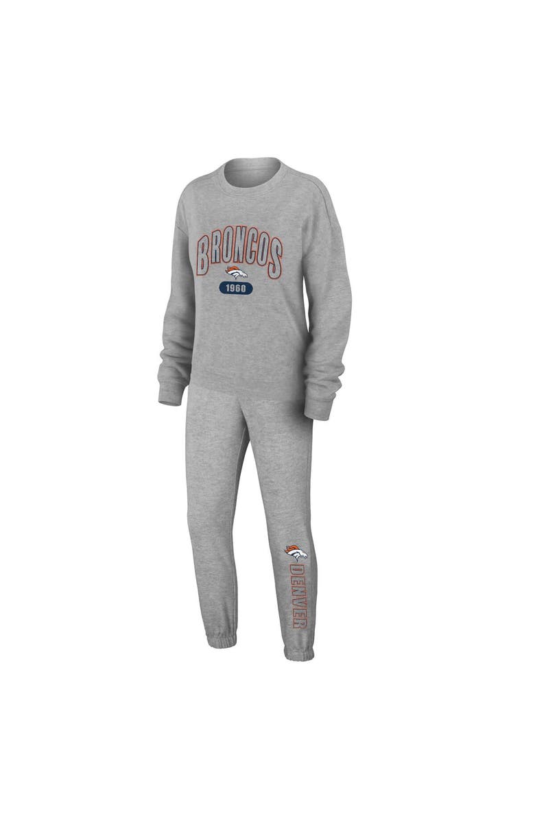 WEAR by Erin Andrews Women's WEAR by Erin Andrews Heather Gray Denver Broncos Knit Long Sleeve Tri-Blend T-Shirt & Pants Sleep Set, Alternate, color, 