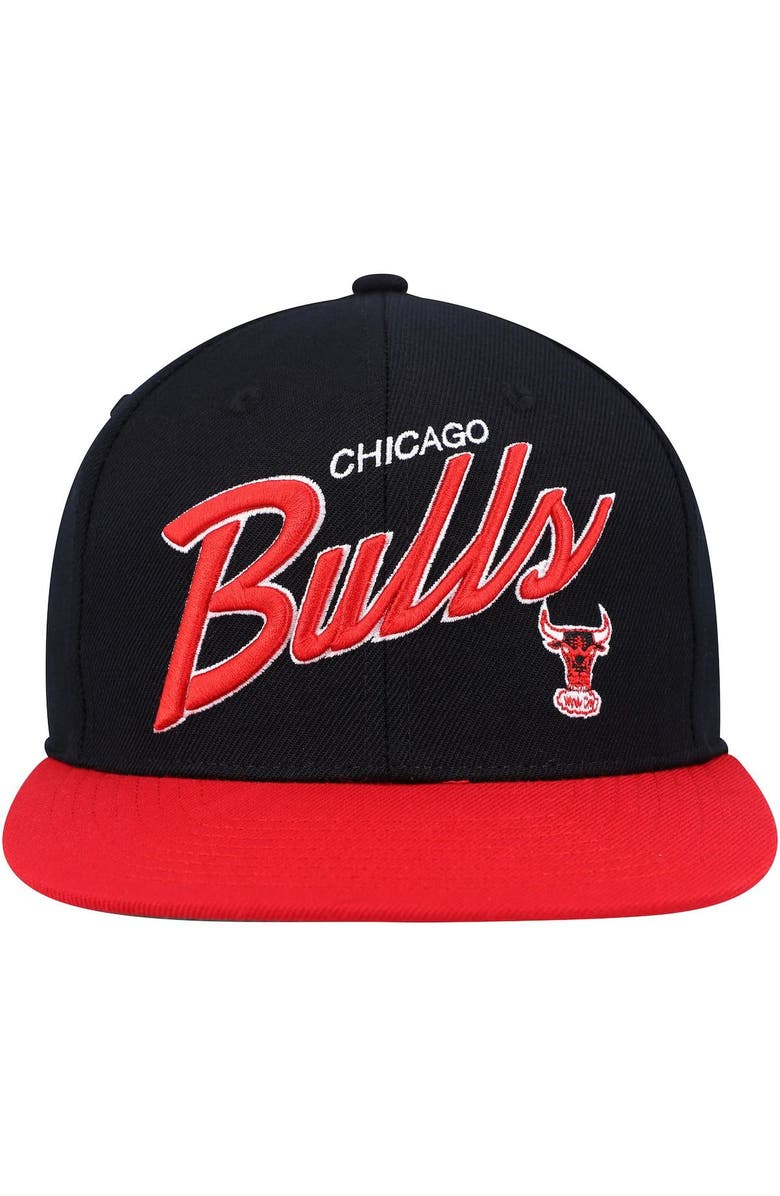Mitchell & Ness Men's Mitchell & Ness Black/Red Chicago Bulls Team Script 2.0 Fitted Hat, Alternate, color,
