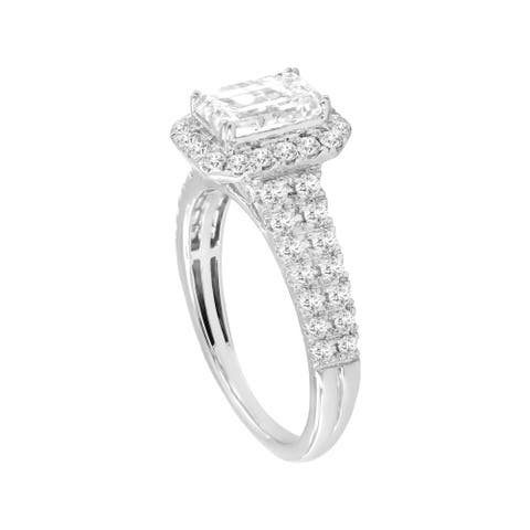 Lilit 14K White Gold Emerald Cut Lab Grown Diamond Halo Engagement Ring - 2.2 Ct