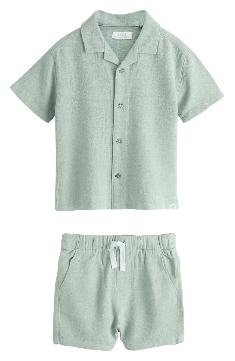 NEXT Kids' Short Sleeve Button-Up Shirt & Shorts Set, Main, color, Green